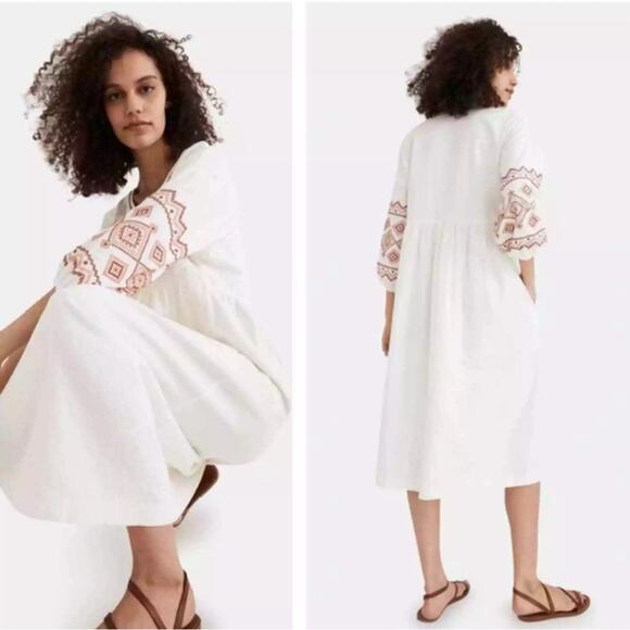 Madewell Embroidered-Sleeve Popover Midi Dress - Picture 2 of 15